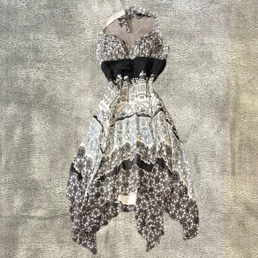 Paisley B&W Fairy Hem Halter Dress